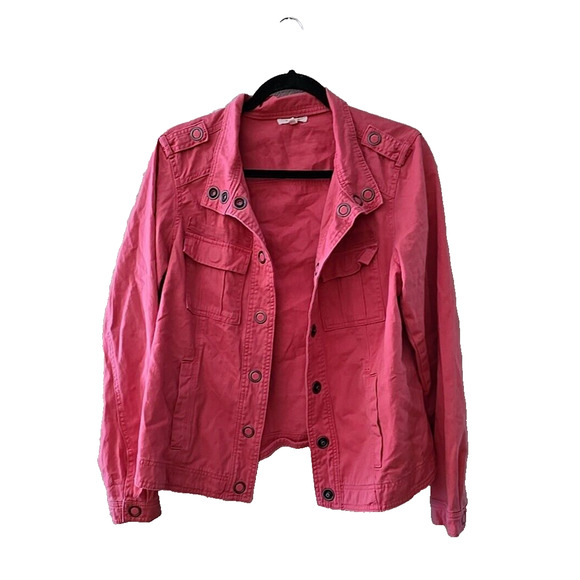 Maurices Pink Lightweight Snap Button Front Biker Military Jacket Womans Size 0x - Picture 1 of 4